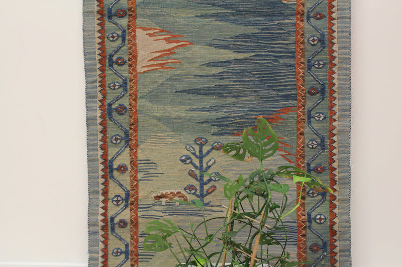 GOLNAR/ 314x83 CM SHIRAZ KILIM RUG RUNNER