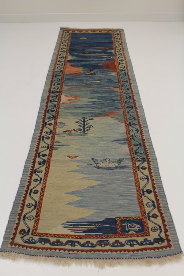 GOLNAR/ 314x83 CM SHIRAZ KILIM RUG RUNNER
